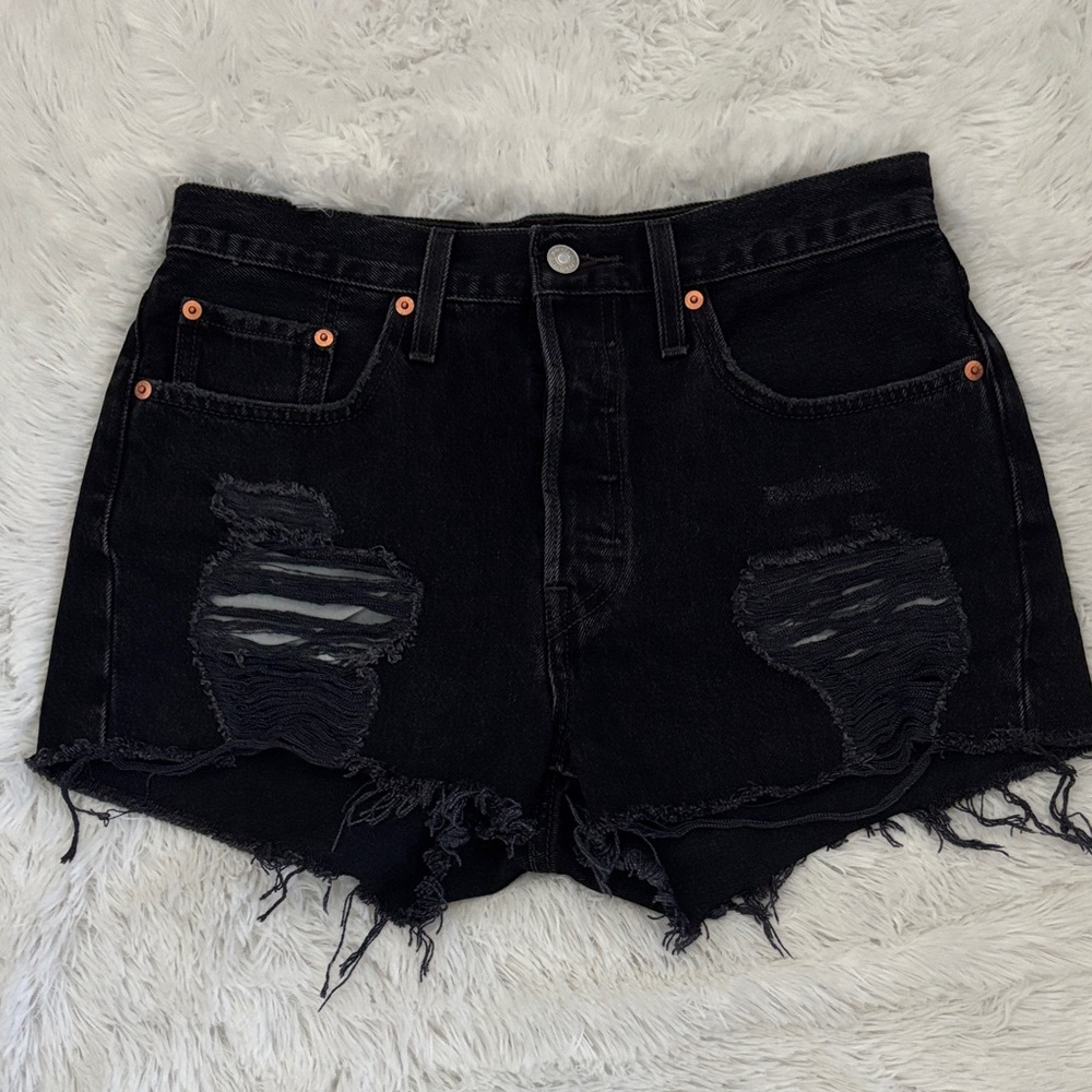 Levi's Black Distressed Jean Shorts